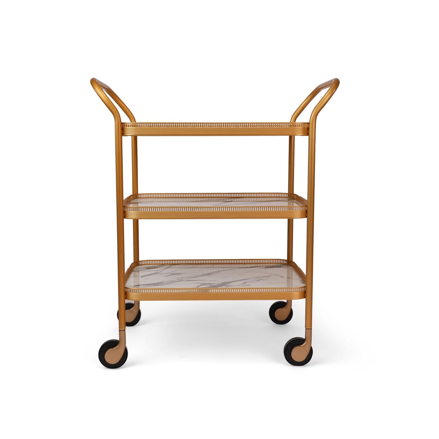 KAYMET GALLERY TROLLY  ,  WHITE MARBEL / GOLD  3 LAYERS