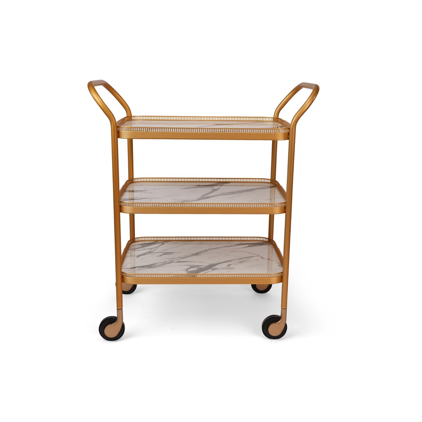 KAYMET GALLERY TROLLY  ,  WHITE MARBEL / GOLD  3 LAYERS